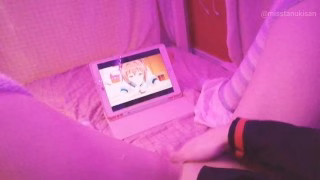 Kawaii girl masturbates after class watching lesbian hentai until squirts and pisses herself