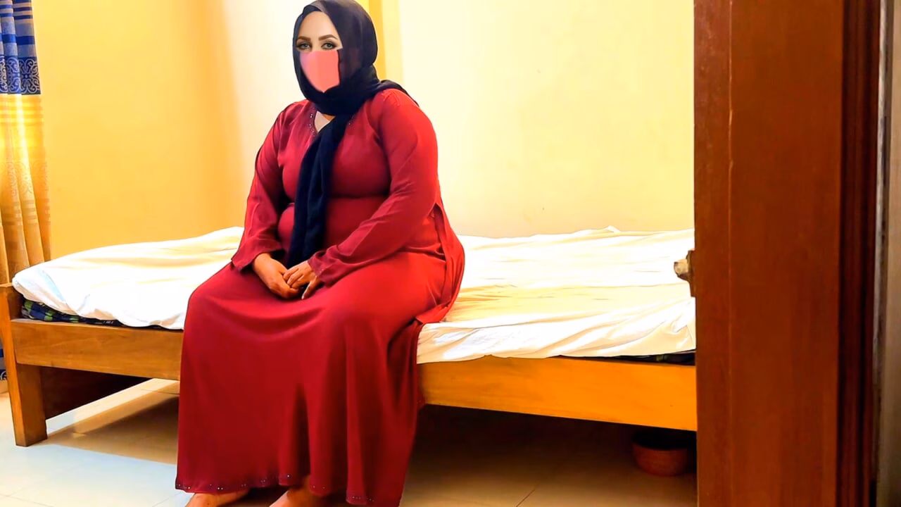 Fucking a Chubby Muslim mother-in-law wearing a red burqa & Hijab